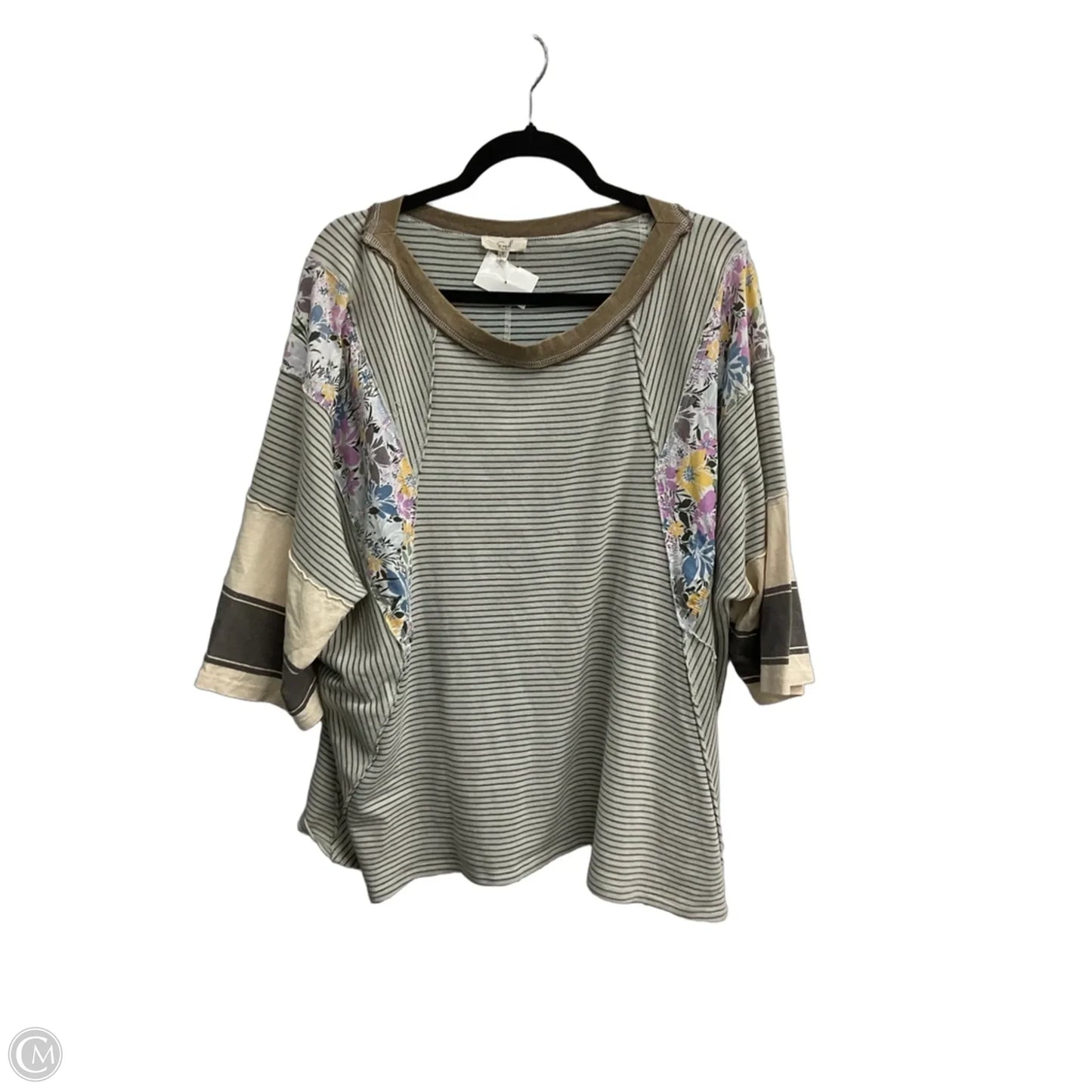 Top 3/4 Sleeve Basic By Easel In Striped Pattern, Size: L