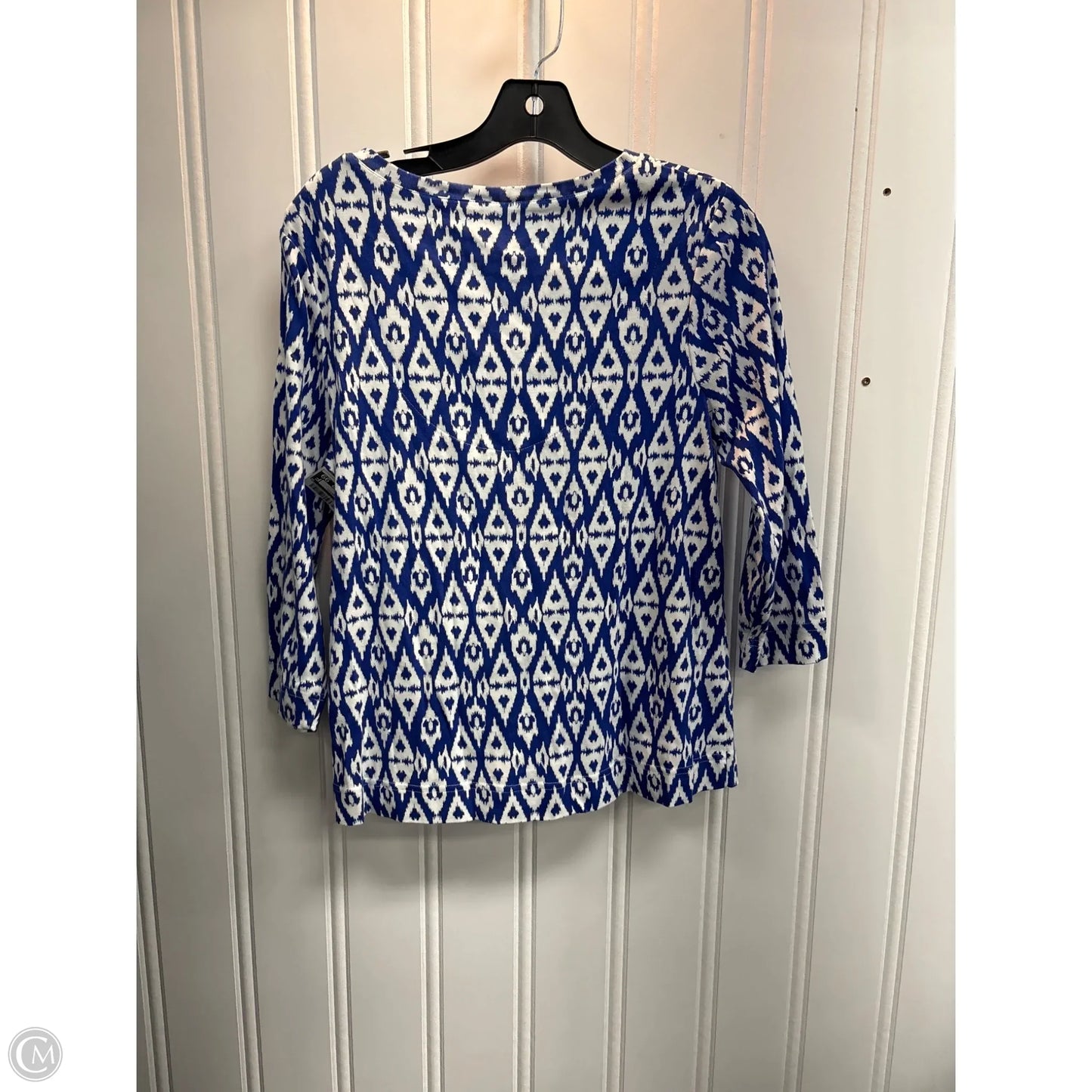 Top 3/4 Sleeve Basic By Chicos In Blue & Cream, Size: S