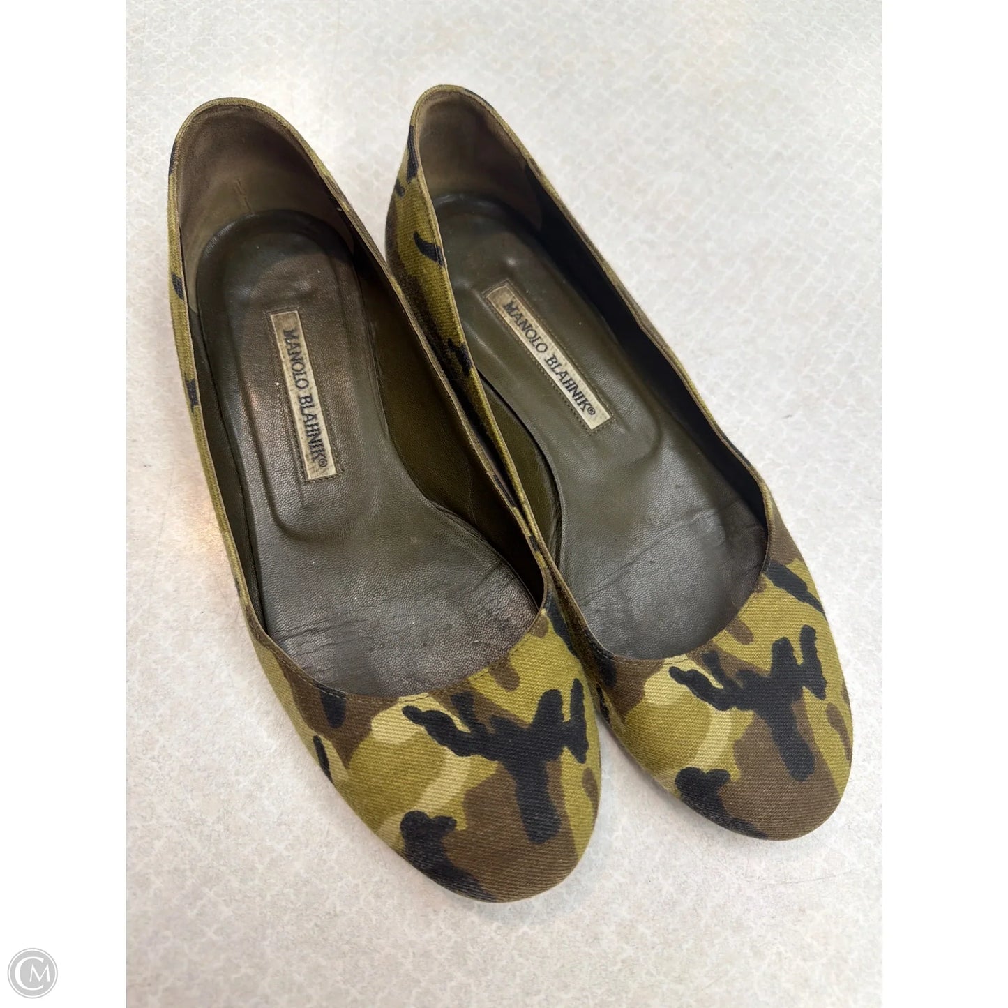 Shoes Luxury Designer By Manolo Blahnik In Camouflage Print, Size: 7.5