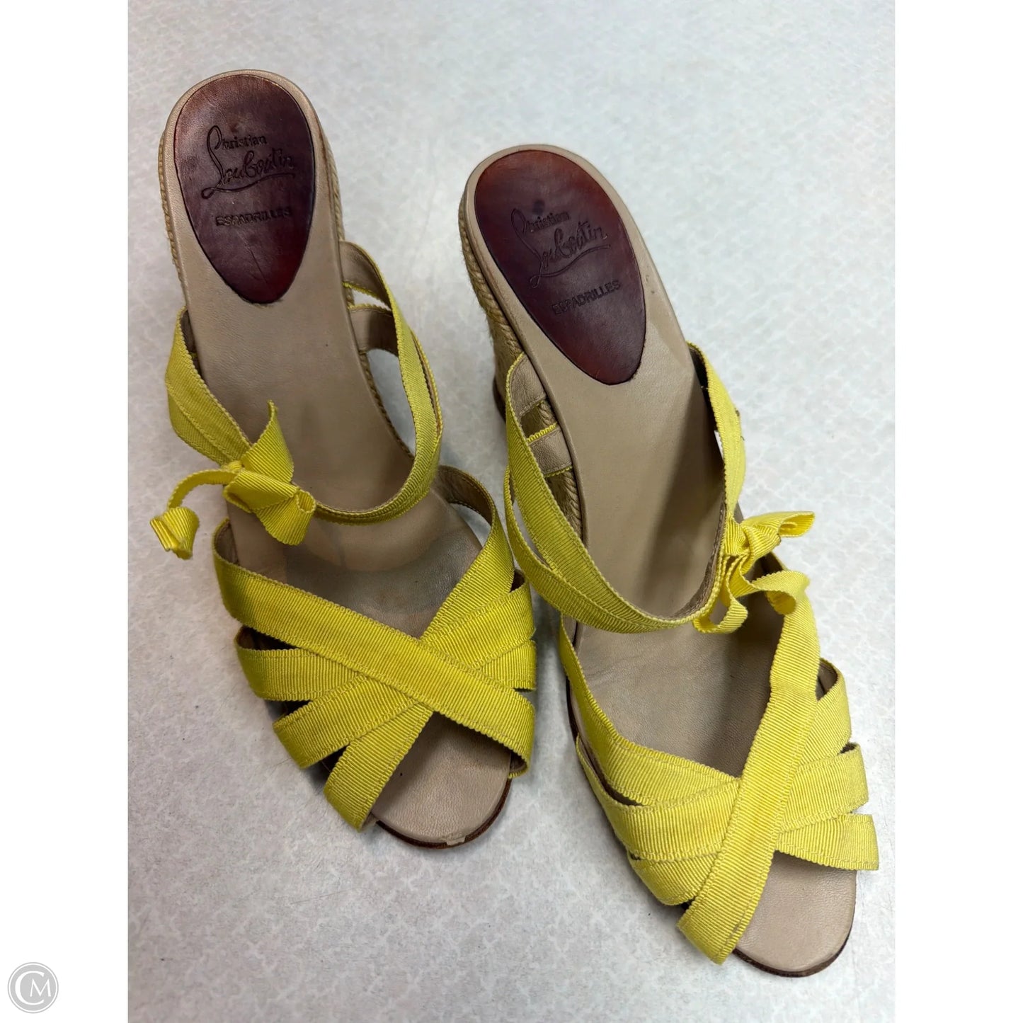 Sandals Luxury Designer By Christian Louboutin In Yellow, Size: 9.5