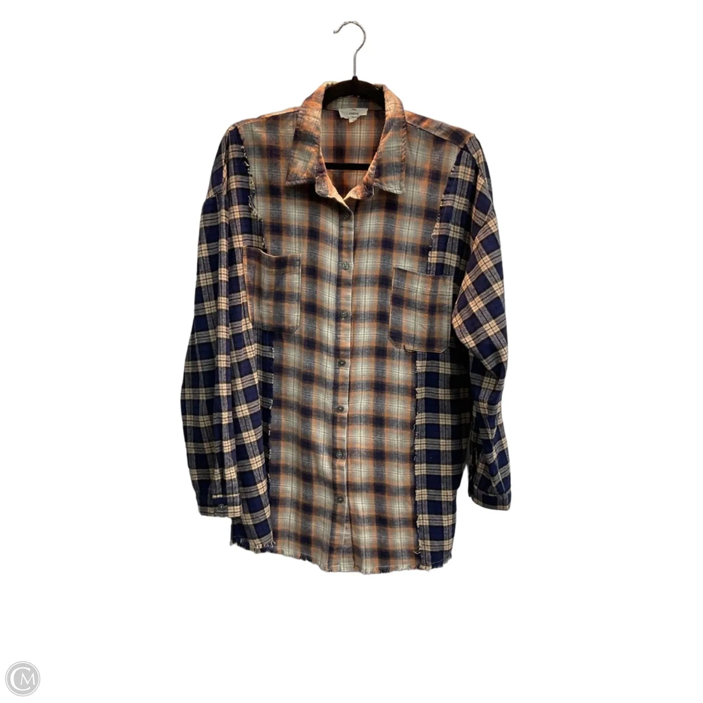 Blouse Long Sleeve By Entro In Plaid Pattern, Size: L