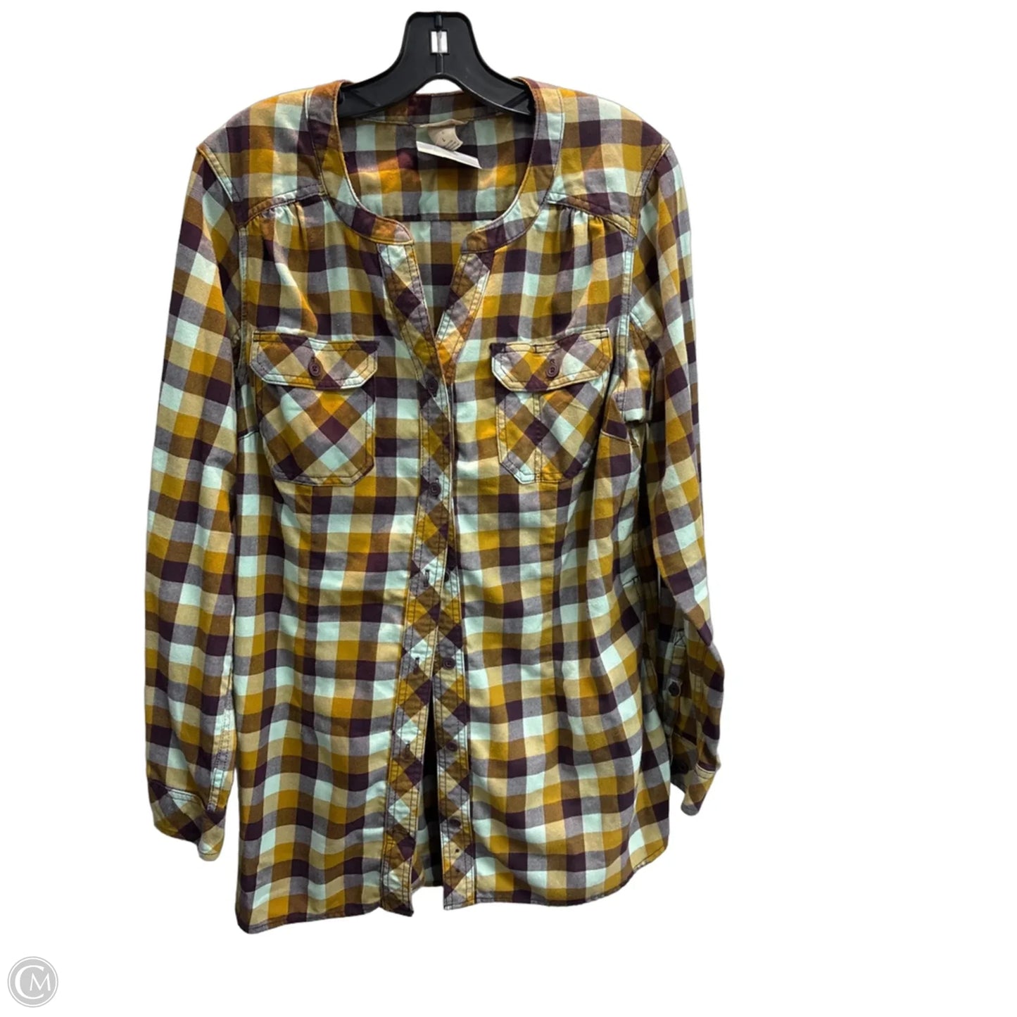 Top Long Sleeve By Duluth Trading In Plaid Pattern, Size: L