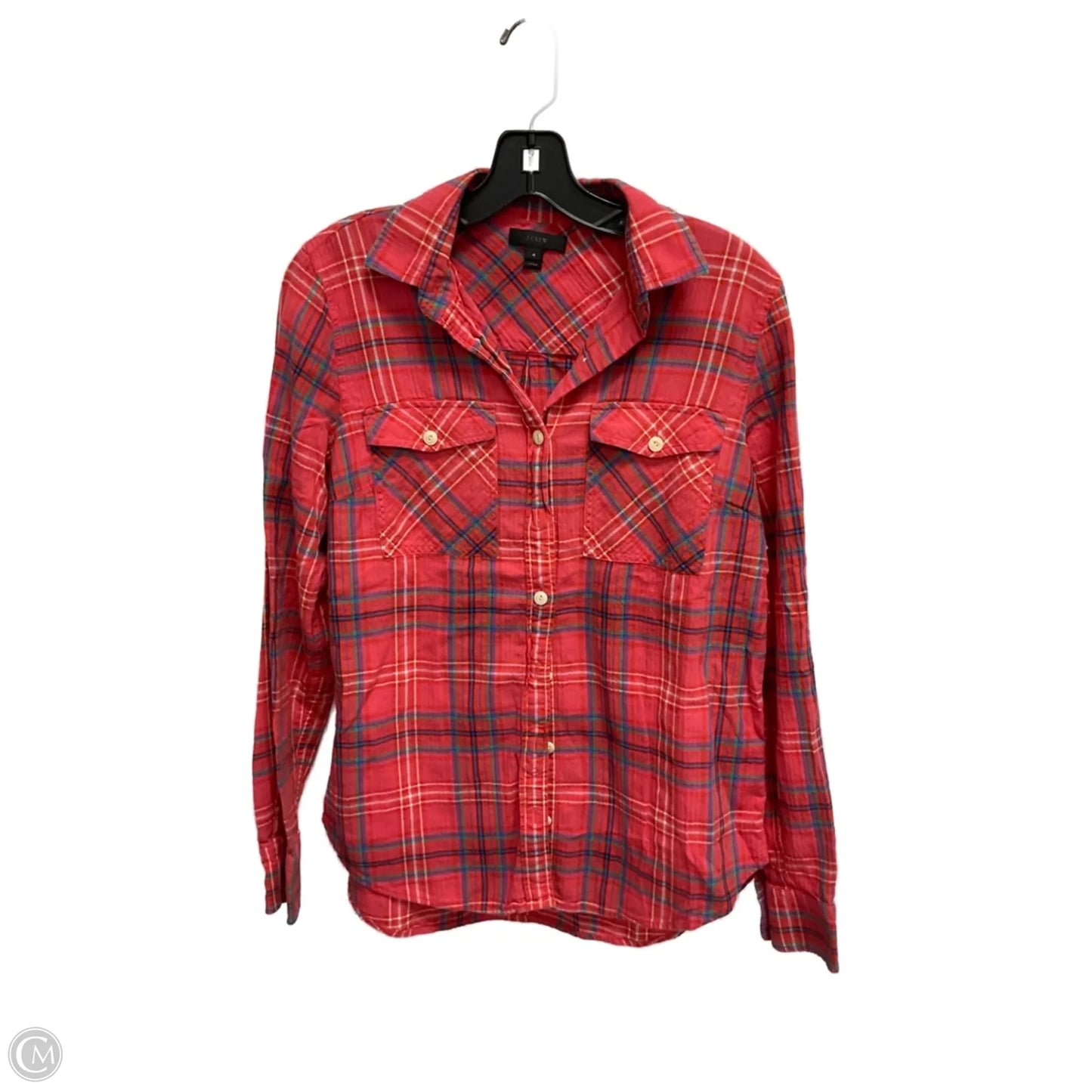 Top Long Sleeve By J. Crew In Plaid Pattern, Size: 4