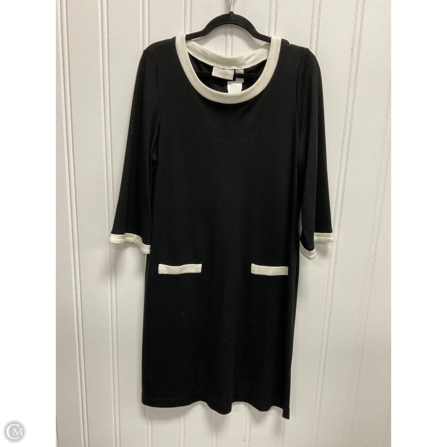 Dress Casual Midi By Chicos In Black & Cream, Size: L