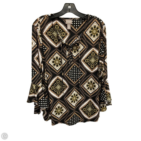 Blouse 3/4 Sleeve By Chicos In Black & Gold, Size: L