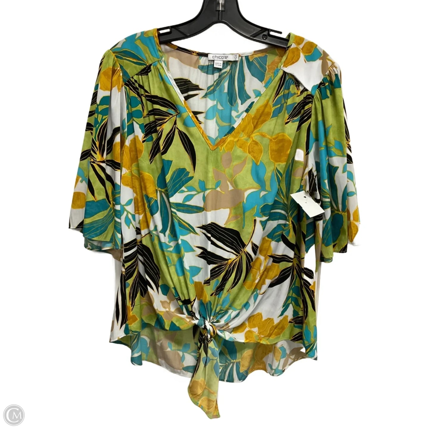 Top Short Sleeve By Chicos In Tropical Print, Size: S