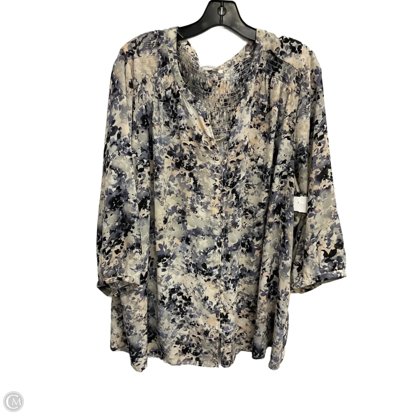 Blouse 3/4 Sleeve By Rose And Olive In Blue & Cream, Size: 3x