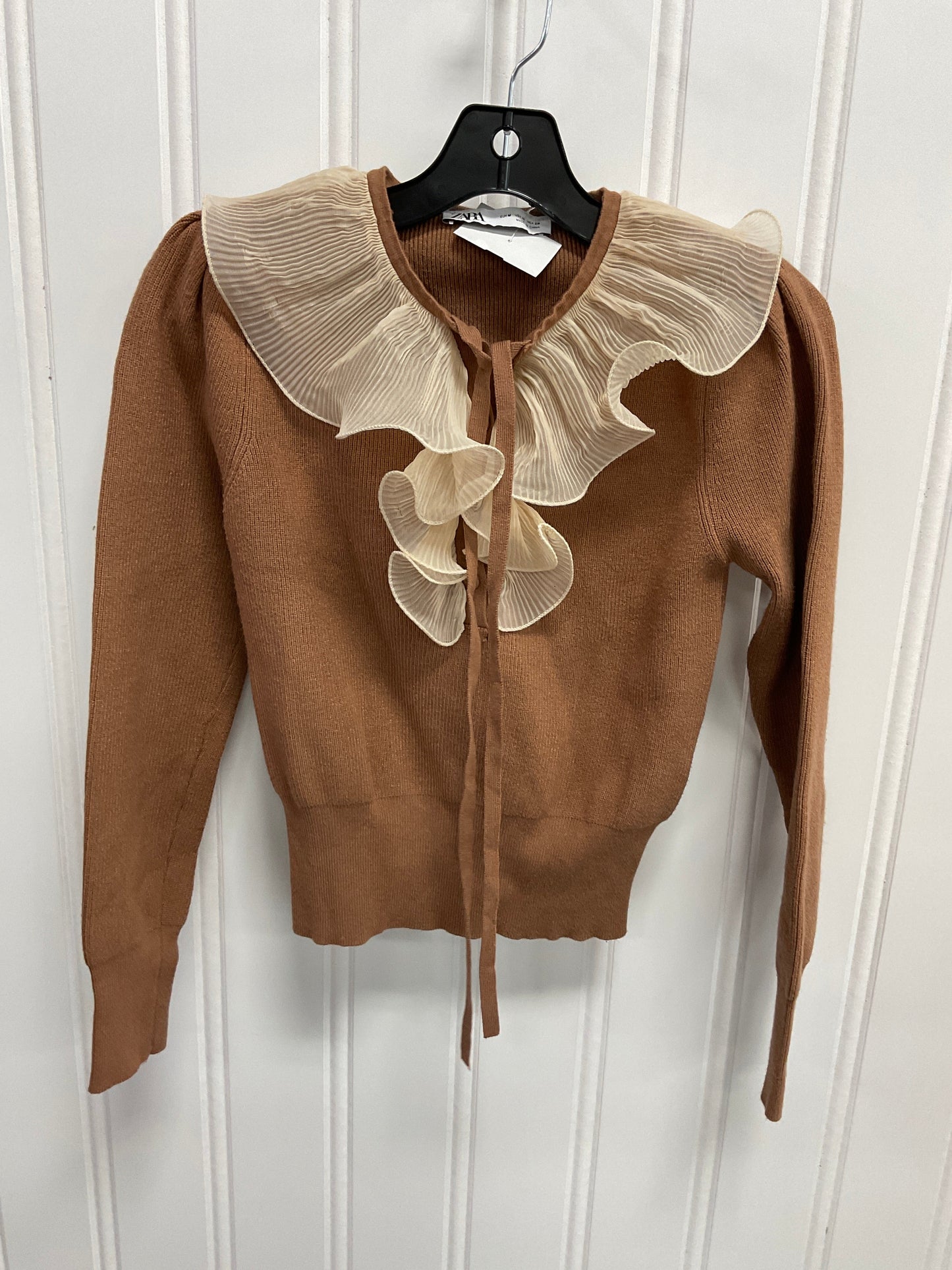 Sweater By Zara In Brown & Cream, Size: M