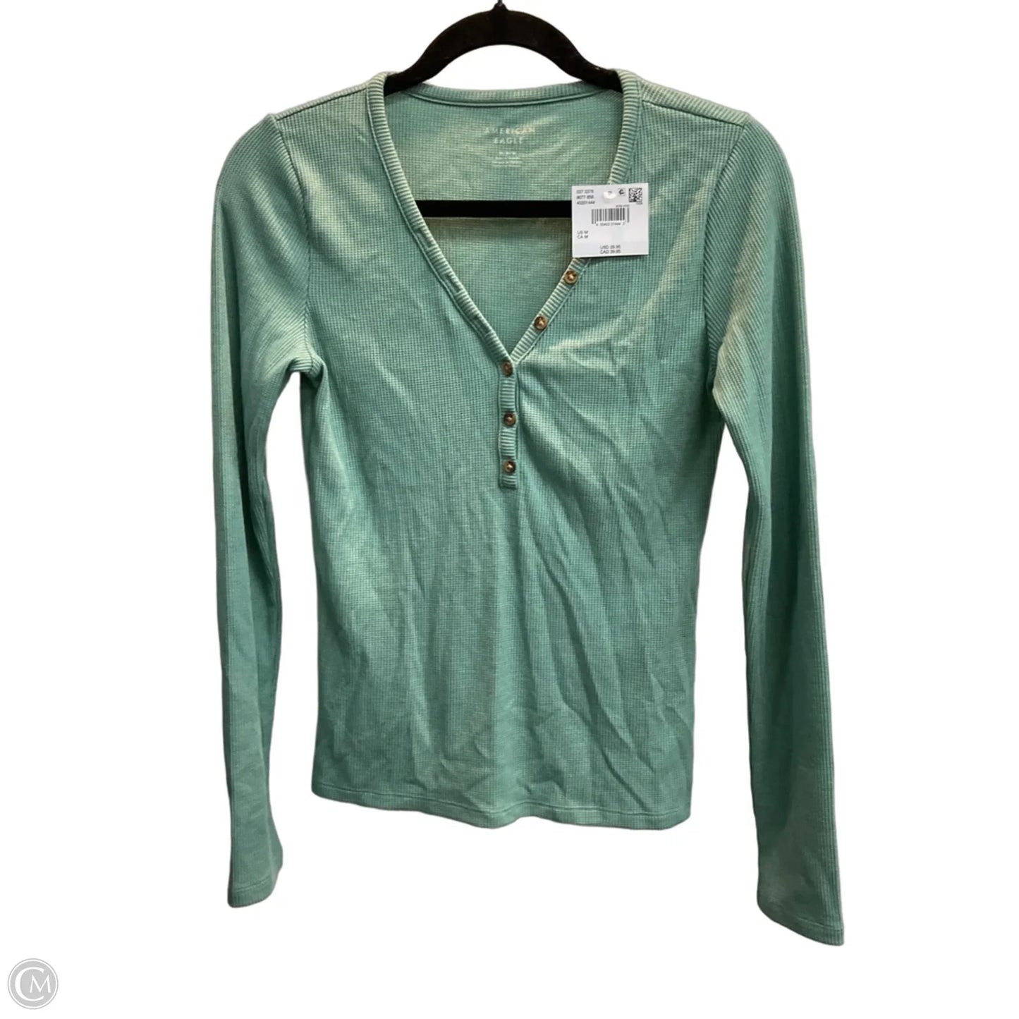 Top Long Sleeve Basic By American Eagle In Aqua, Size: M