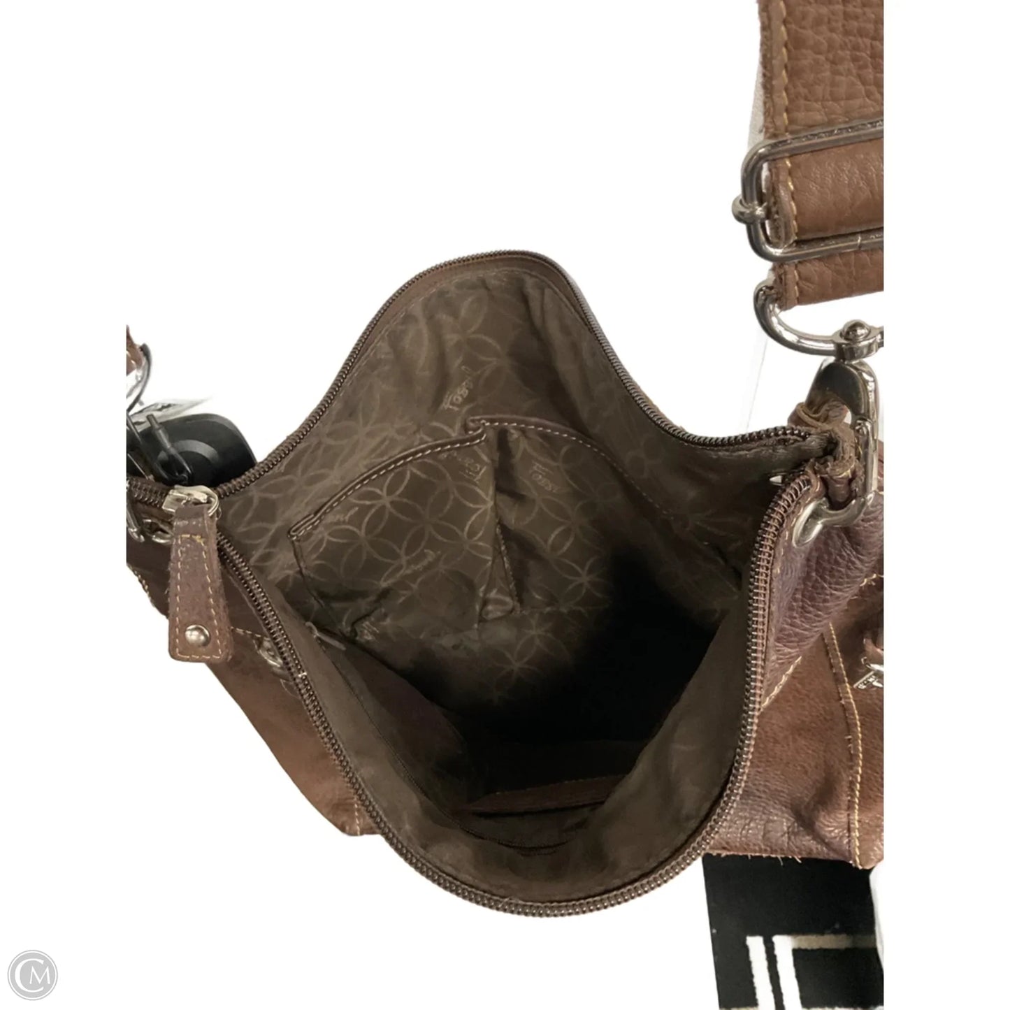 Handbag Leather By Fossil, Size: Medium