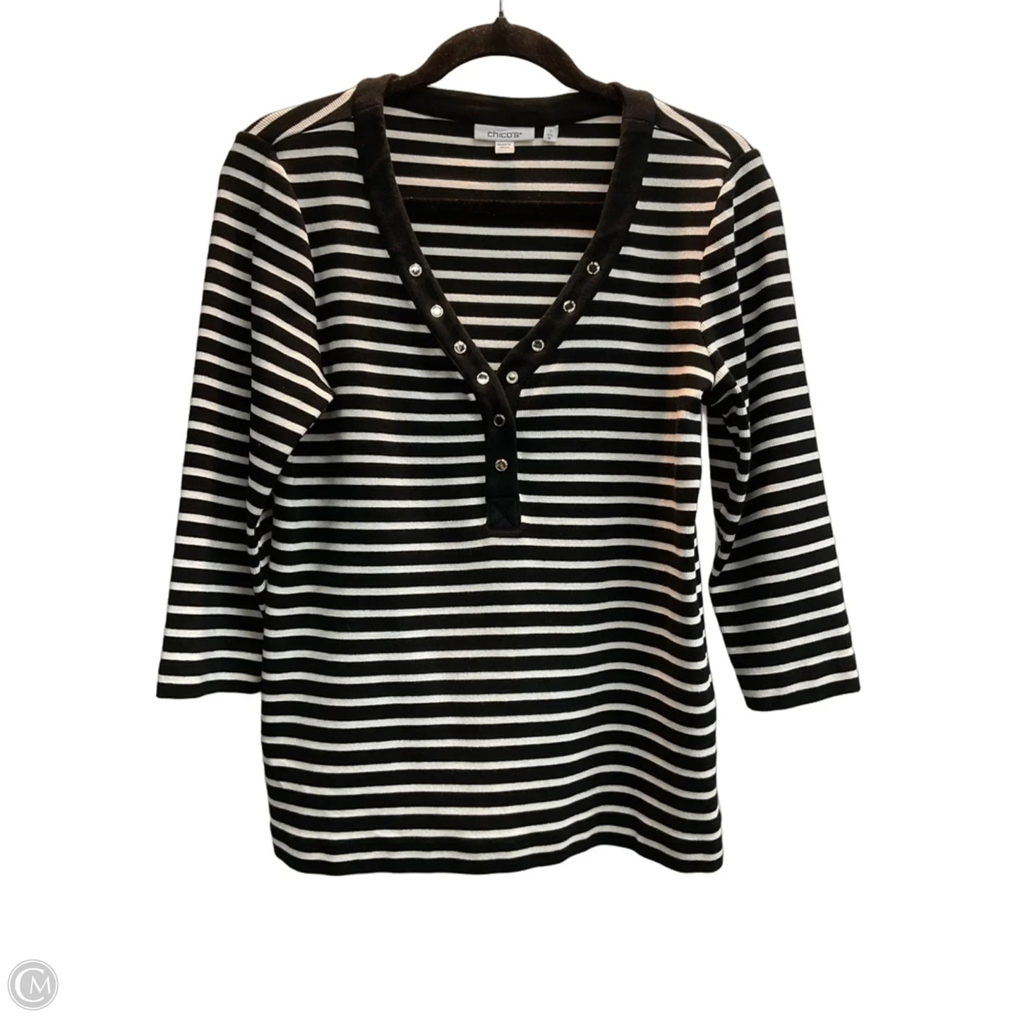 Top 3/4 Sleeve By Chicos In Striped Pattern, Size: S