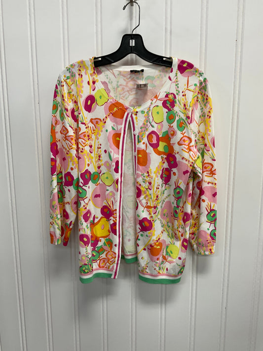 Cardigan By Talbots In Floral Print, Size: L