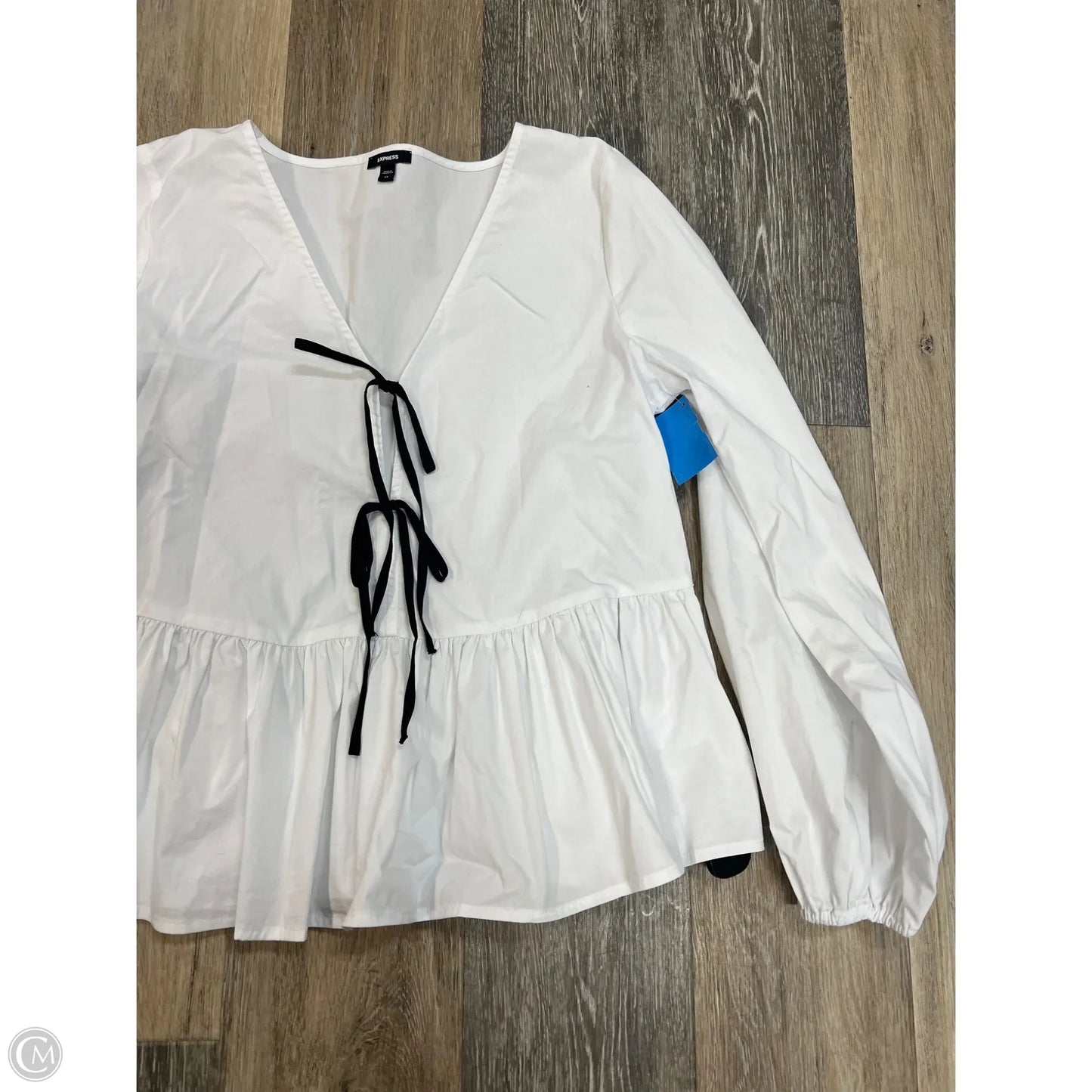 Blouse Long Sleeve By Express In White, Size: Xs