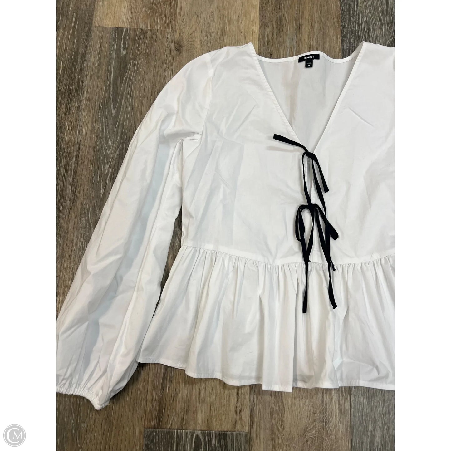 Blouse Long Sleeve By Express In White, Size: Xs
