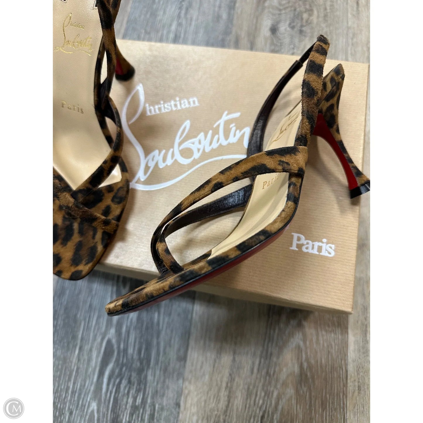 Sandals Luxury Designer By Christian Louboutin In Animal Print, Size: 8/38