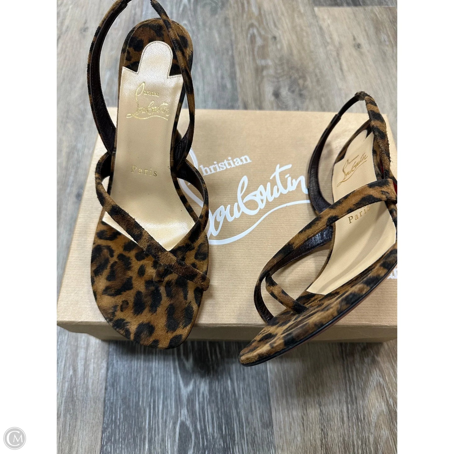 Sandals Luxury Designer By Christian Louboutin In Animal Print, Size: 8/38