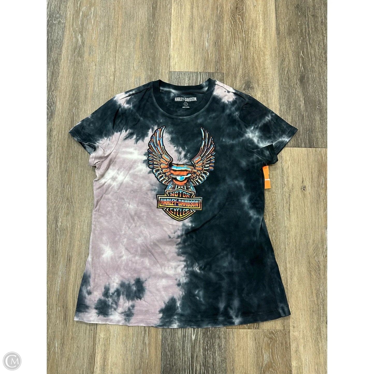 Top Short Sleeve By Harley Davidson In Tie Dye Print, Size: S