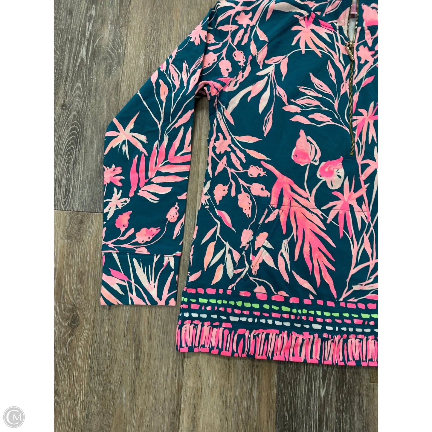 Top Long Sleeve Designer By Lilly Pulitzer In Green & Pink, Size: L