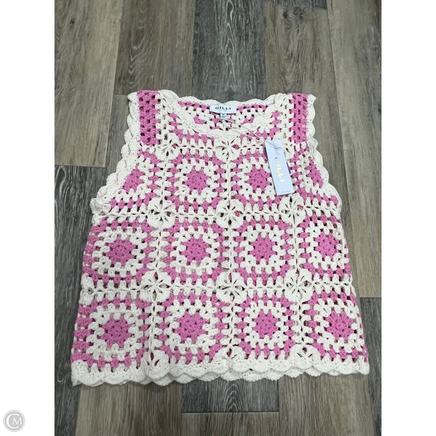 Top Sleeveless By Gilli In Pink & White, Size: M