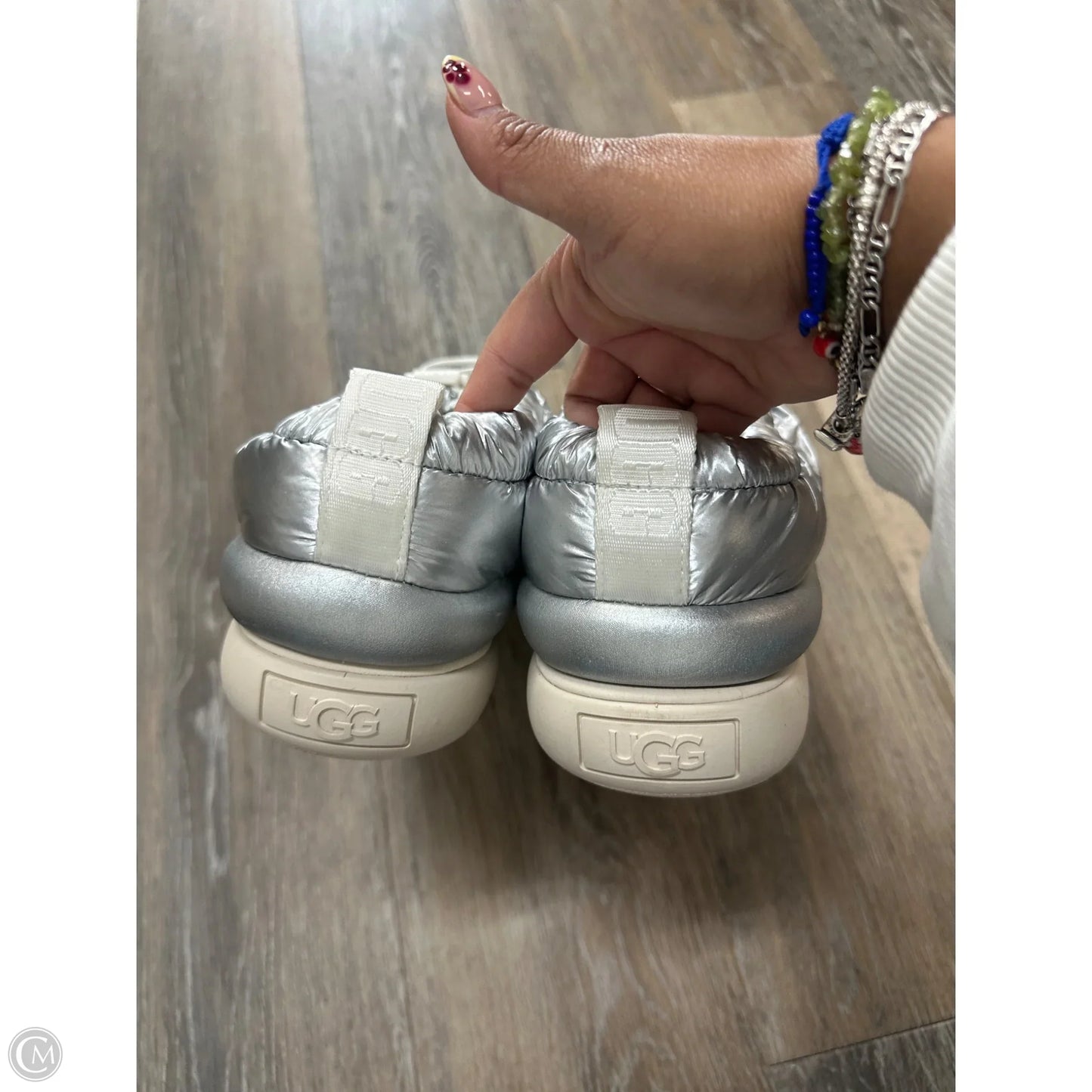 Slippers Designer By Ugg In Silver, Size: 9