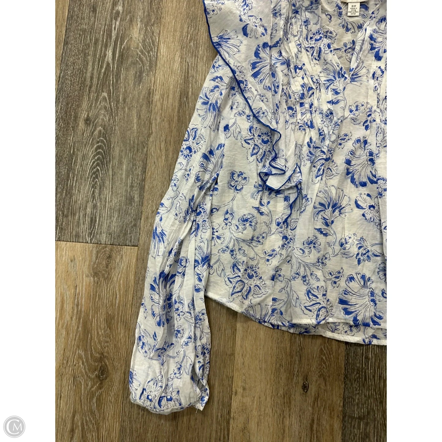 Blouse Long Sleeve By Industry In Blue & White, Size: S