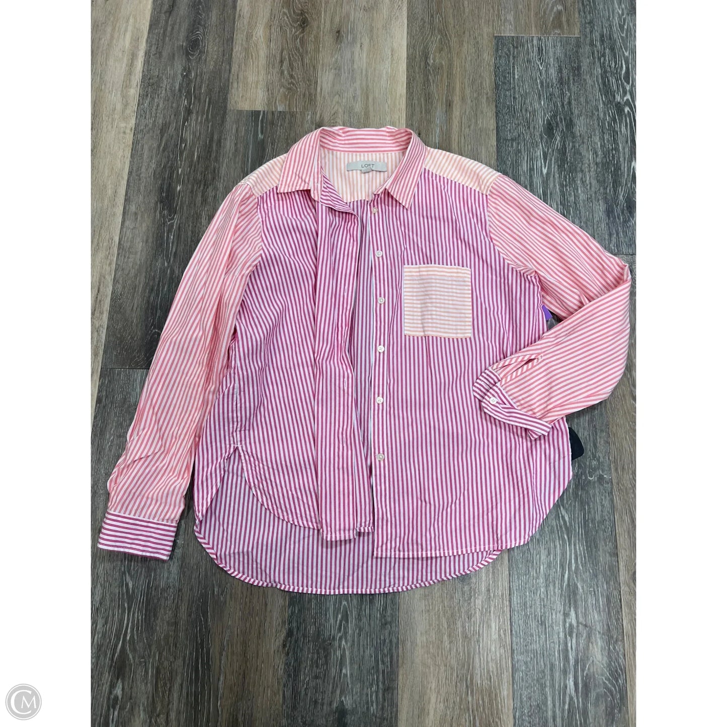 Blouse Long Sleeve By Loft In Striped Pattern, Size: M