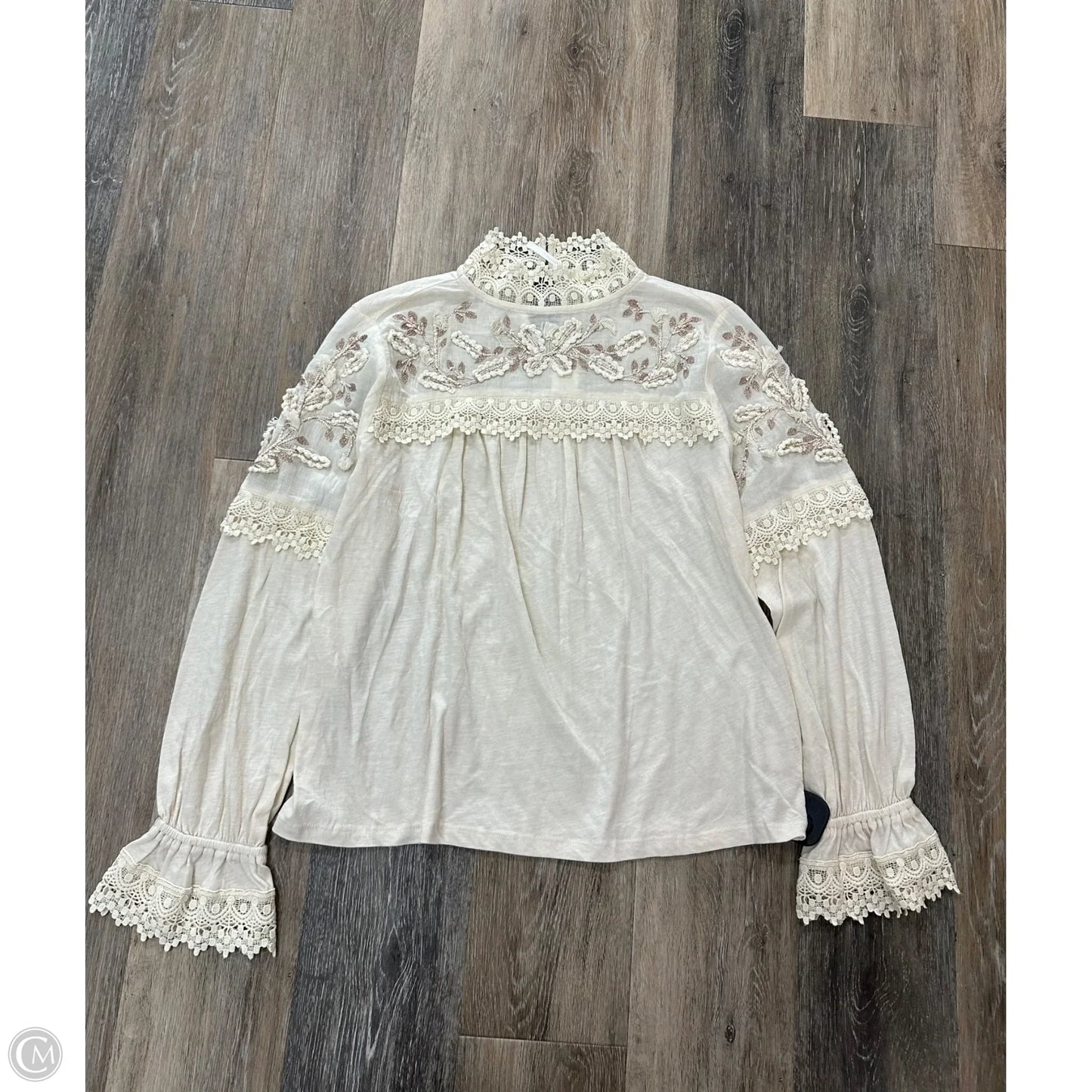 Blouse Long Sleeve By Anthropologie In Cream, Size: S