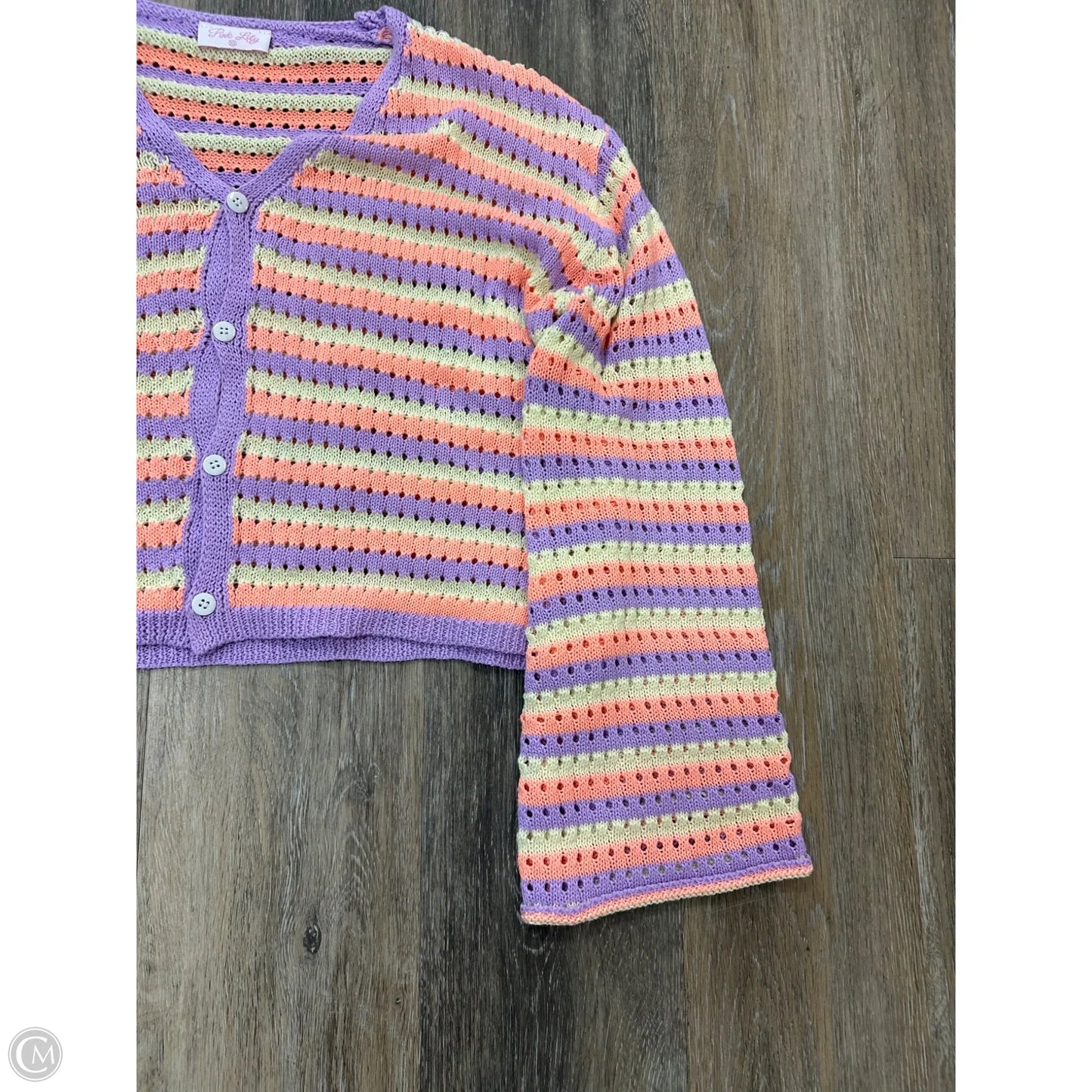 Sweater Cardigan By Pink Lily In Striped Pattern, Size: Xs