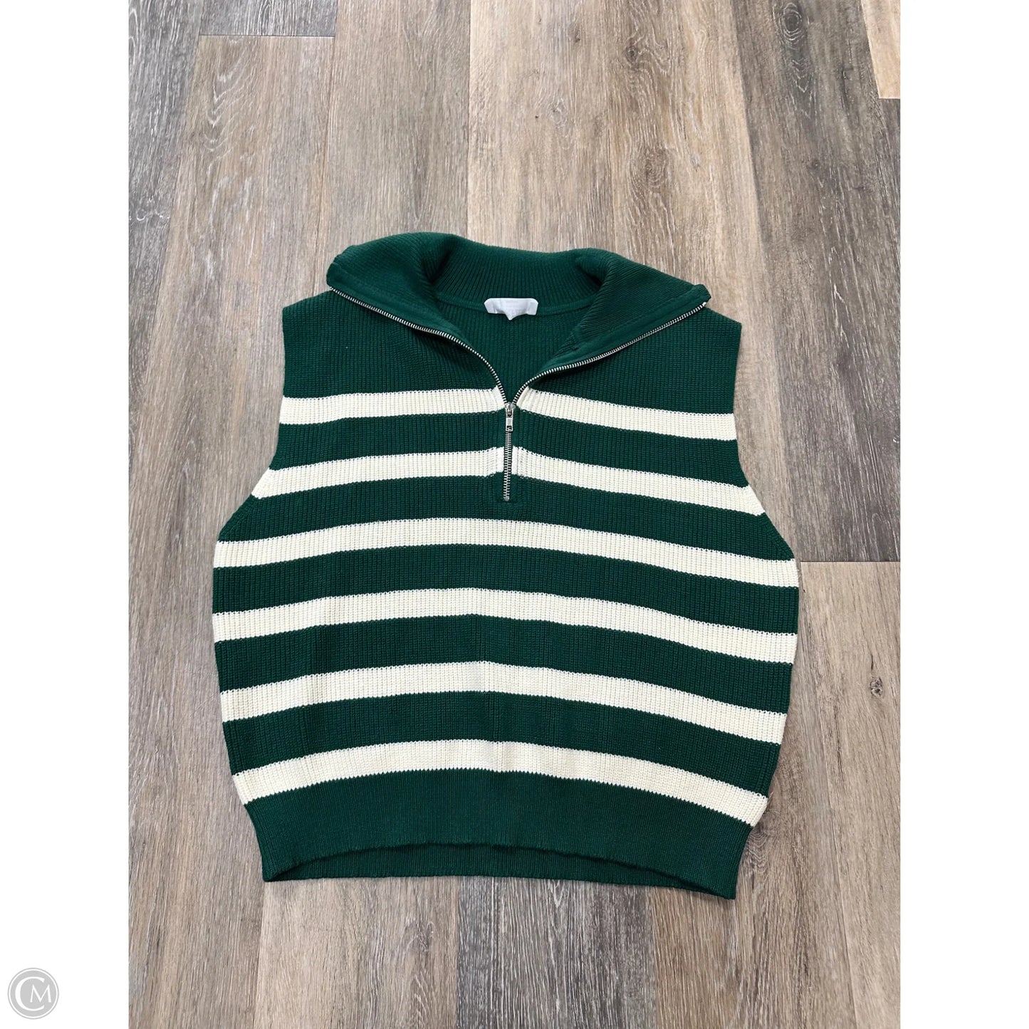 Sweater Short Sleeve By Double Zero In Green & White, Size: M