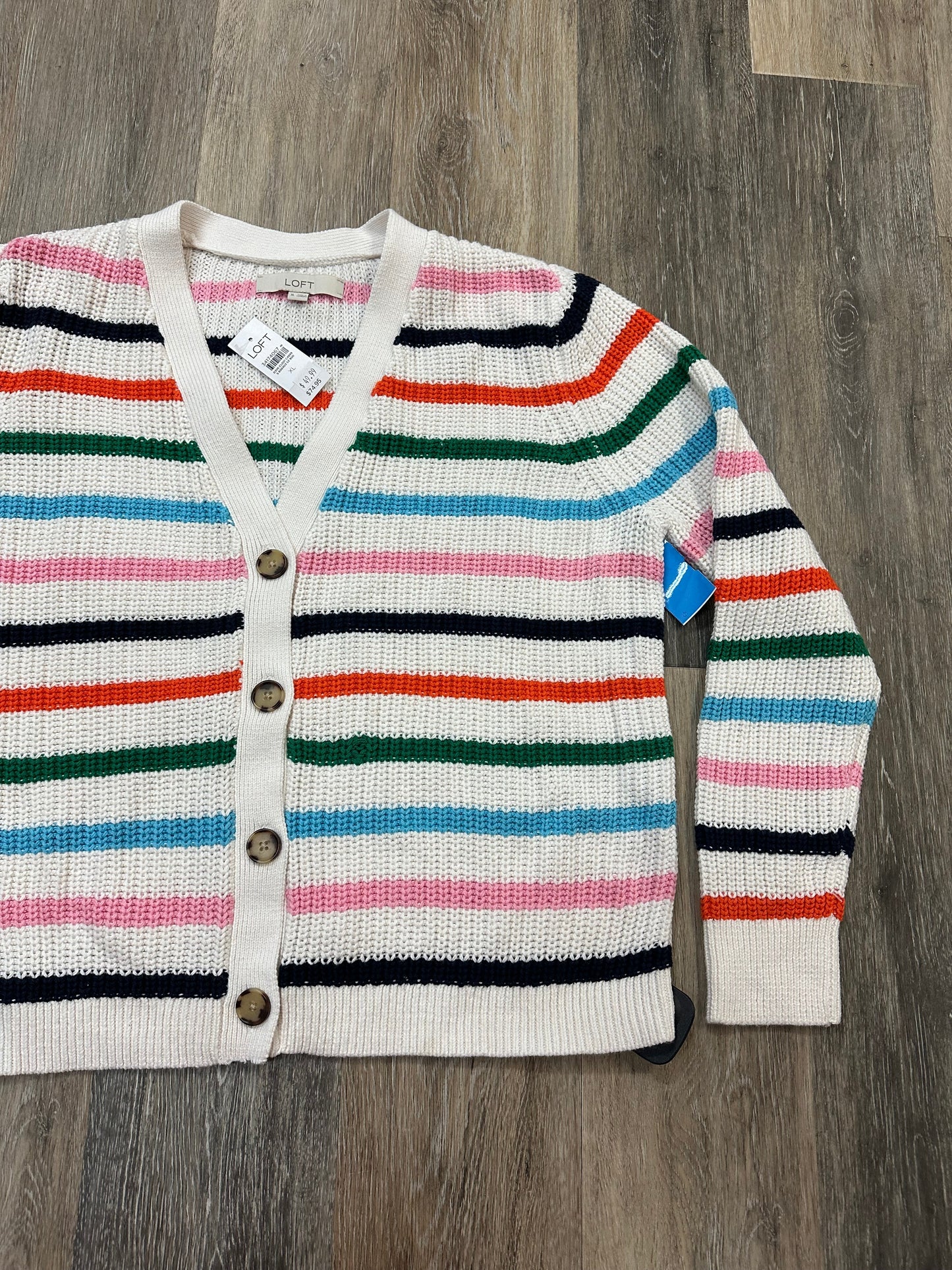 Sweater Cardigan By Loft In Multi-colored, Size: Xl