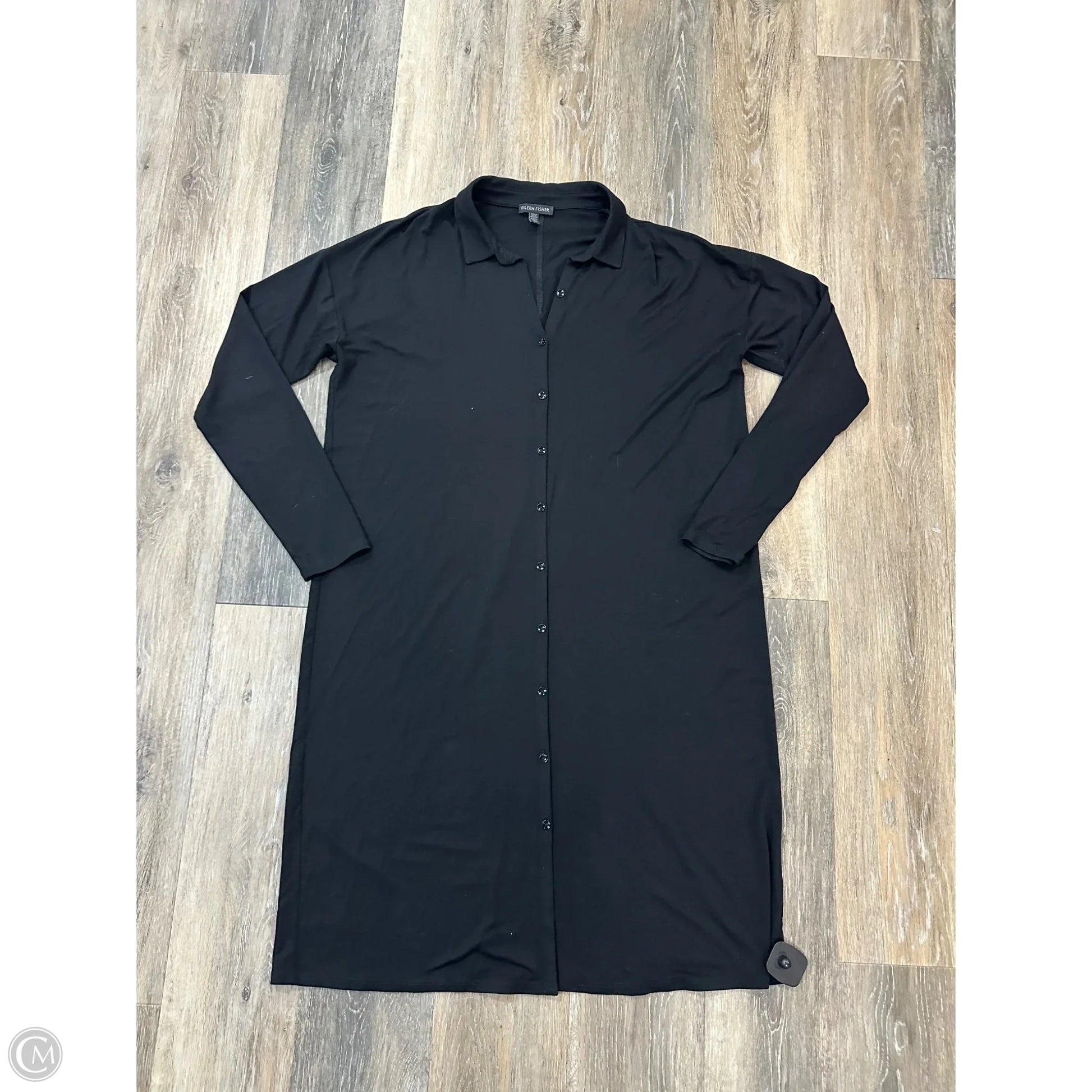 eileen fisher casual dress Eileen Fisher - Women's Puckered Organic Linen Grid Classic Collar Dress - Black