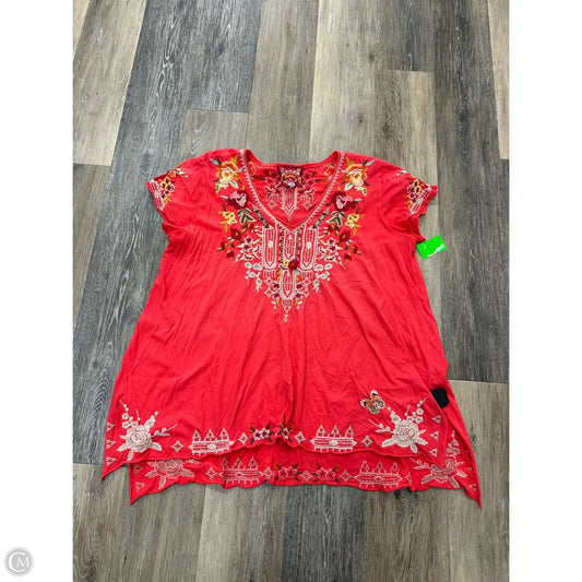 Top Short Sleeve Designer By Johnny Was In Red, Size: L