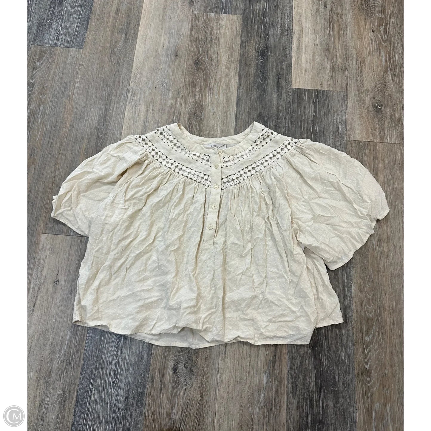 Blouse Short Sleeve By Loft In Cream, Size: L