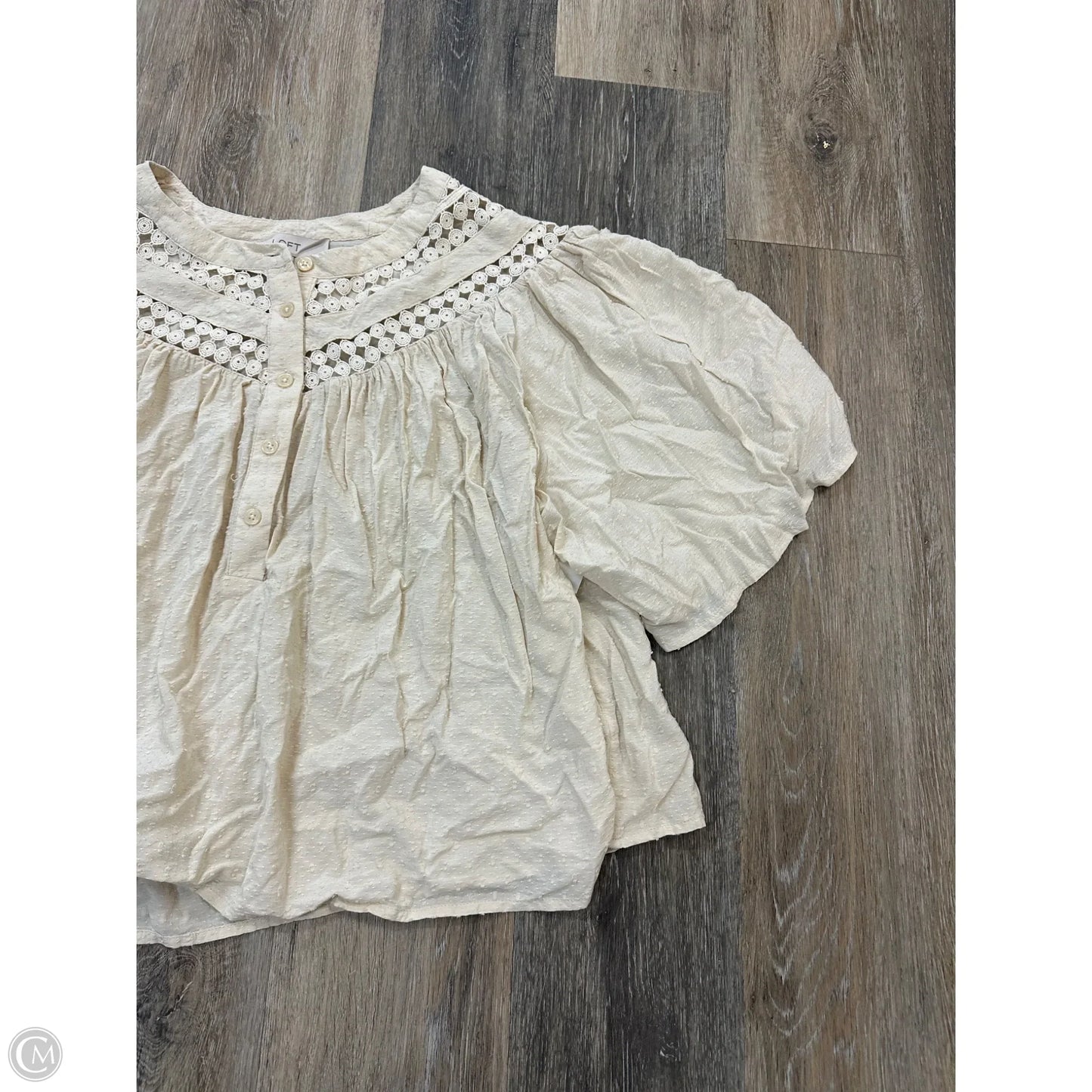 Blouse Short Sleeve By Loft In Cream, Size: L