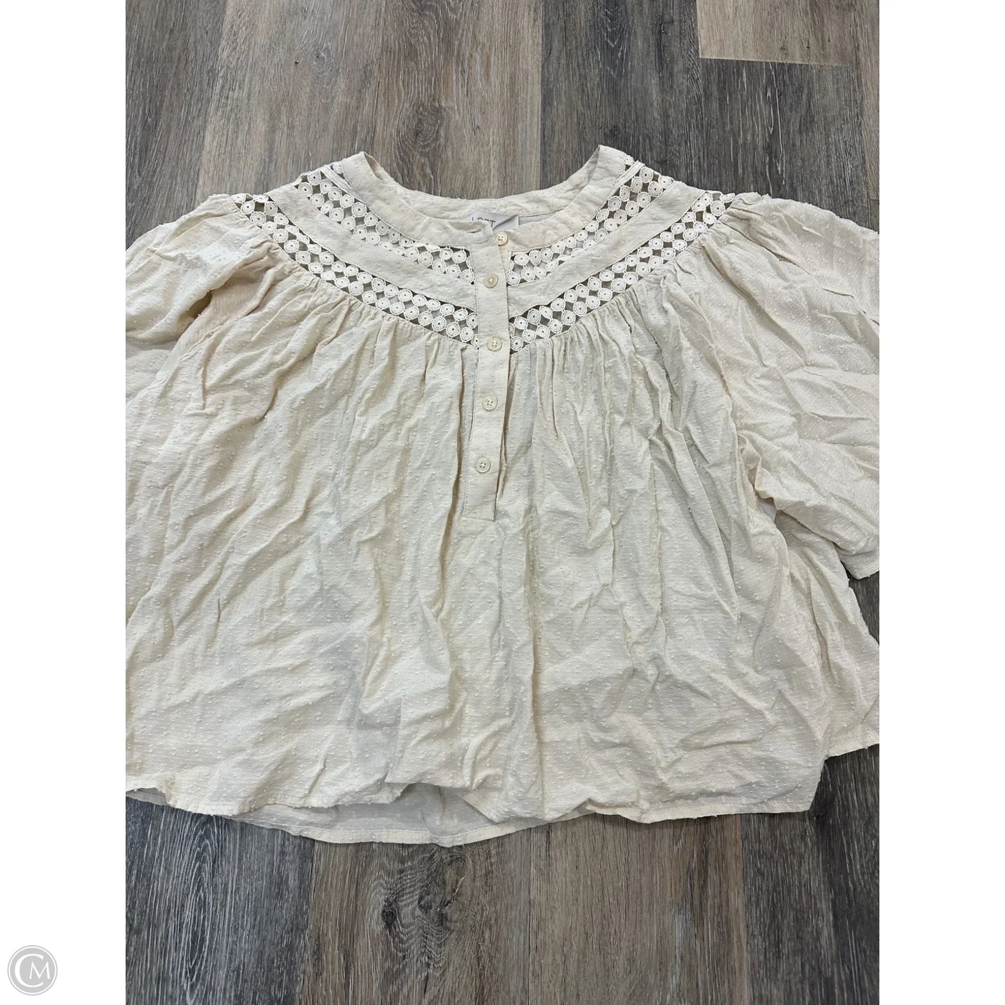 Blouse Short Sleeve By Loft In Cream, Size: L
