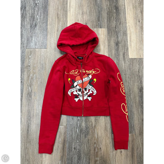 Sweatshirt Hoodie By Ed Hardy In Red, Size: L