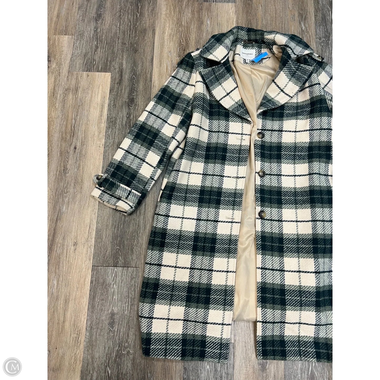 Coat Trench Coat By Banana Republic In Plaid Pattern, Size: M