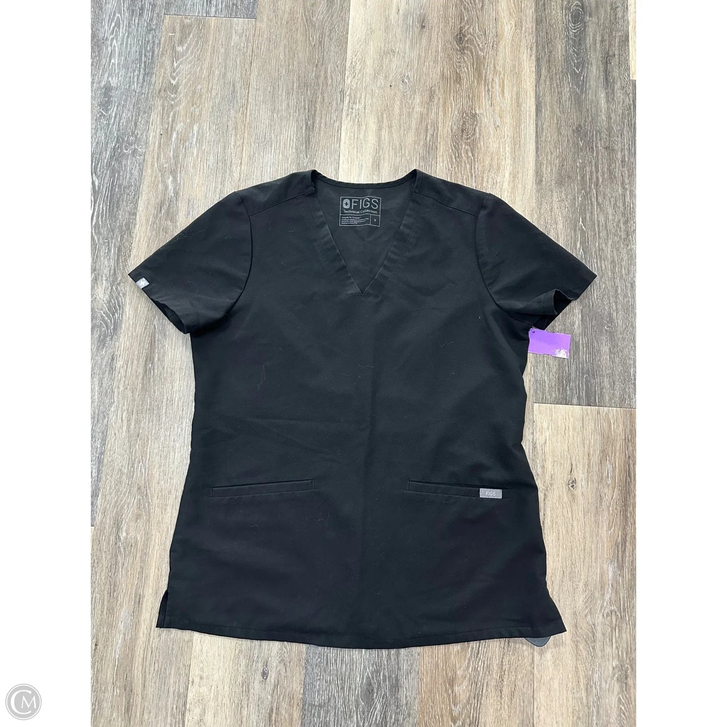 Athletic Top Short Sleeve By Figs In Black, Size: S