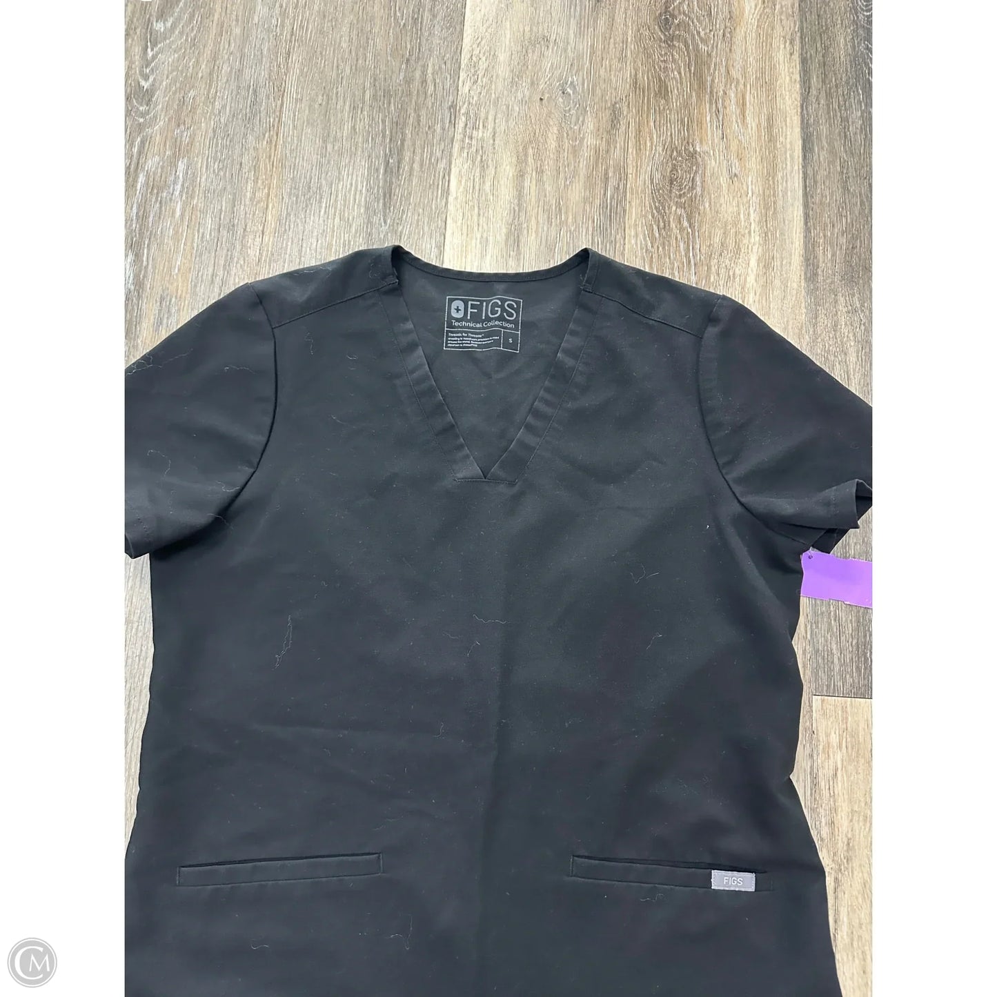 Athletic Top Short Sleeve By Figs In Black, Size: S
