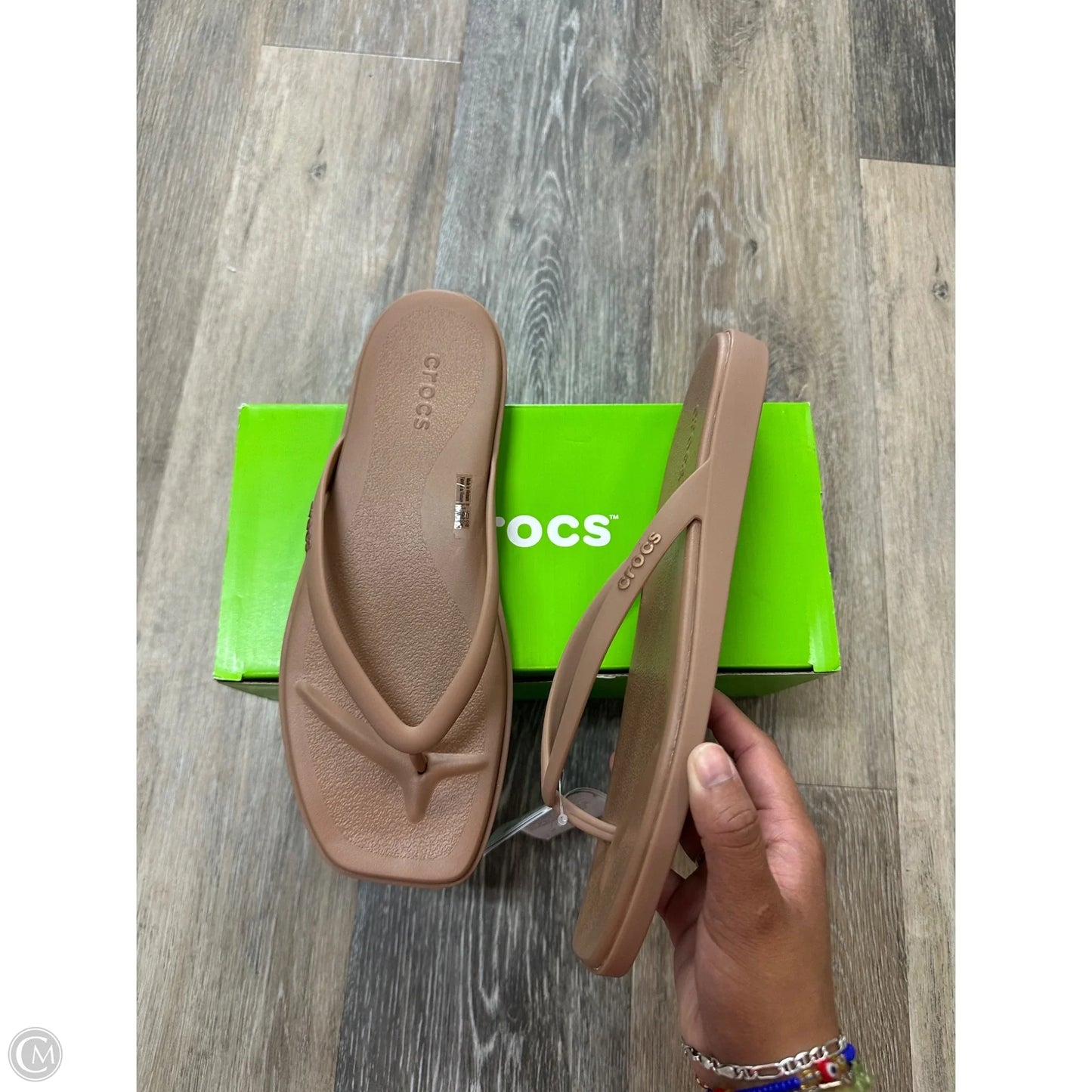 Sandals Flip Flops By Crocs In Tan, Size: 9