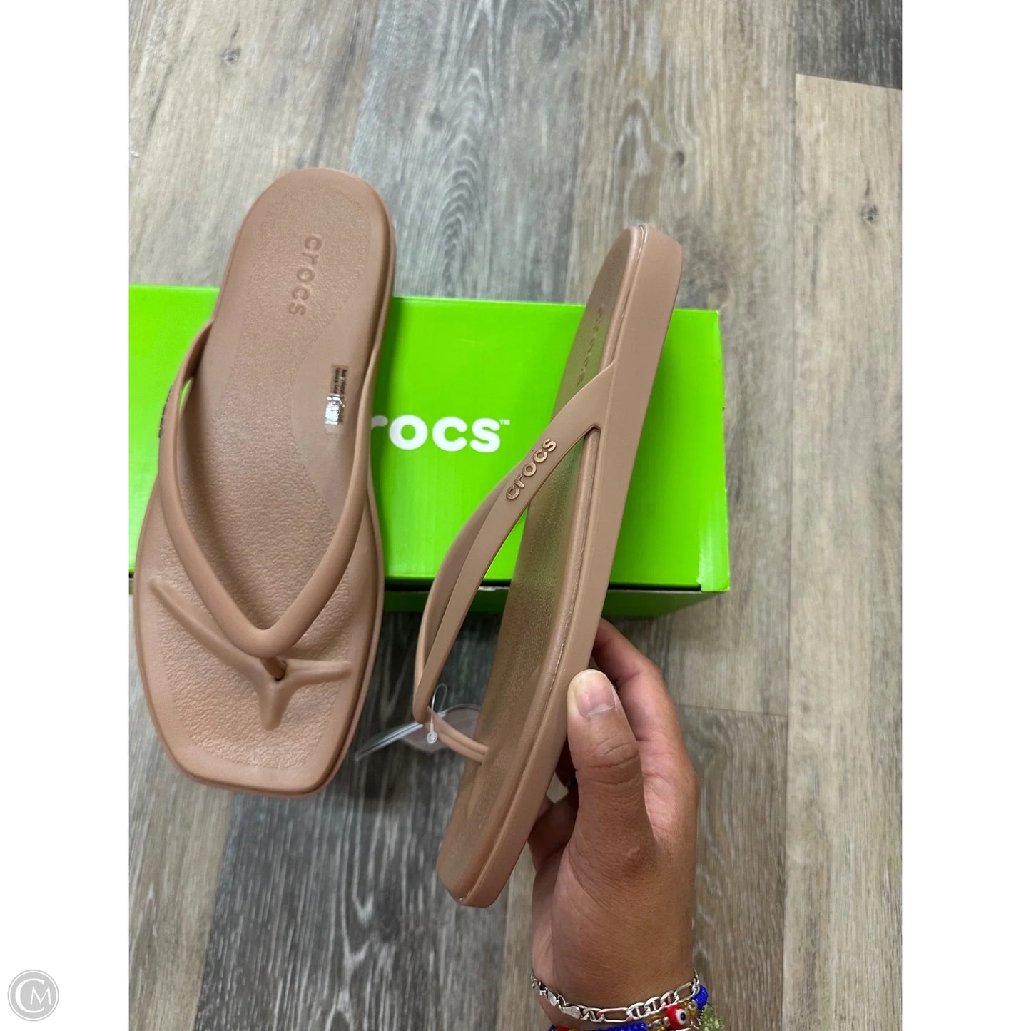 Sandals Flip Flops By Crocs In Tan, Size: 9