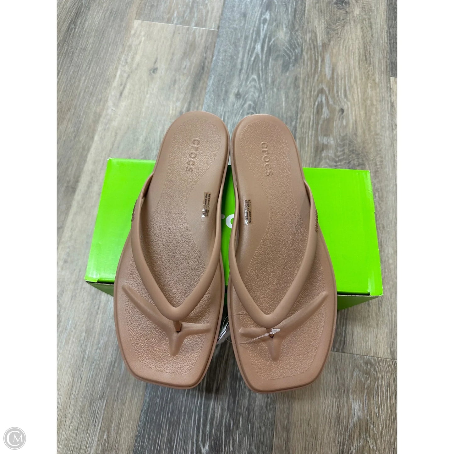 Sandals Flip Flops By Crocs In Tan, Size: 9
