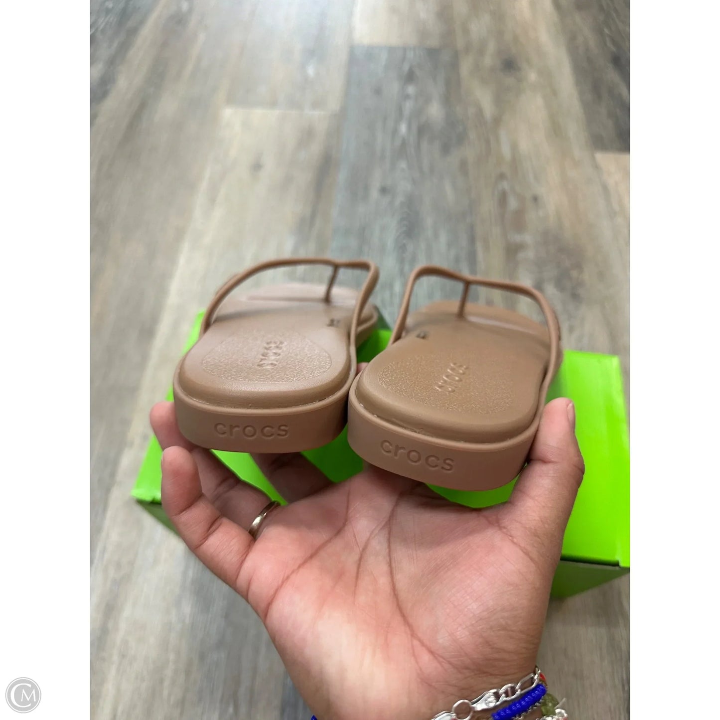 Sandals Flip Flops By Crocs In Tan, Size: 9