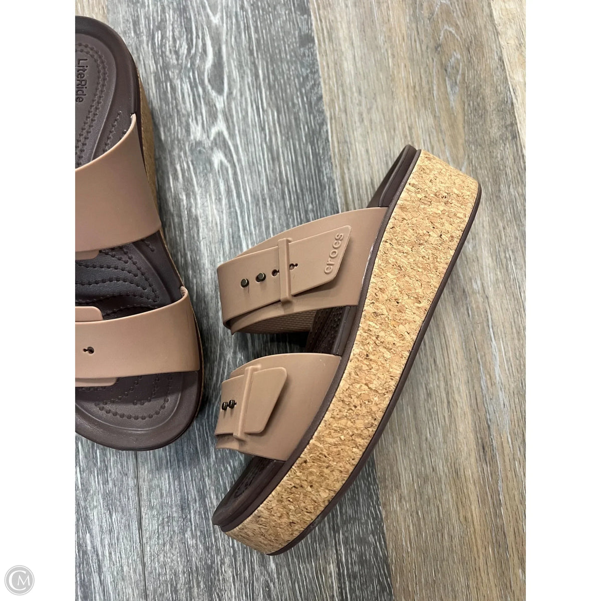 Sandals Flats By Crocs In Brown, Size: 9