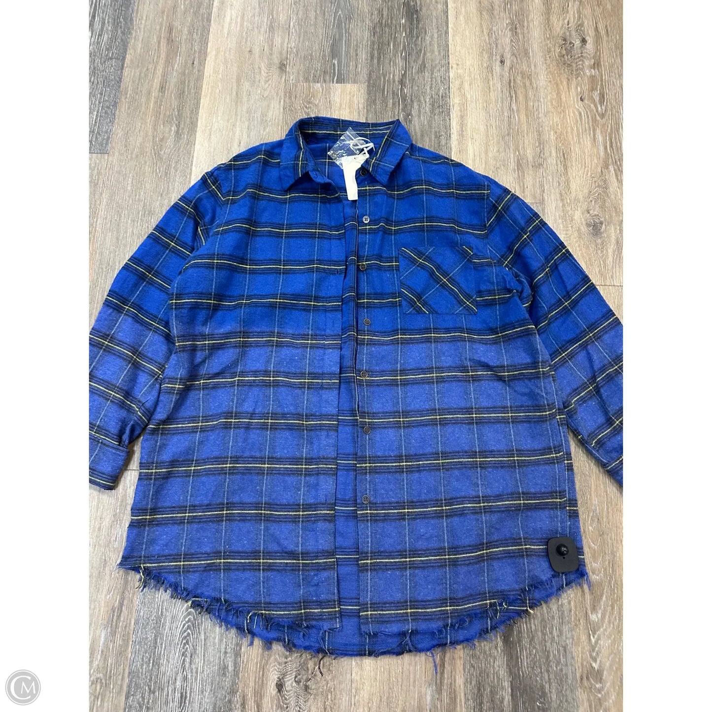 Blouse Long Sleeve By La Miel In Plaid Pattern, Size: M