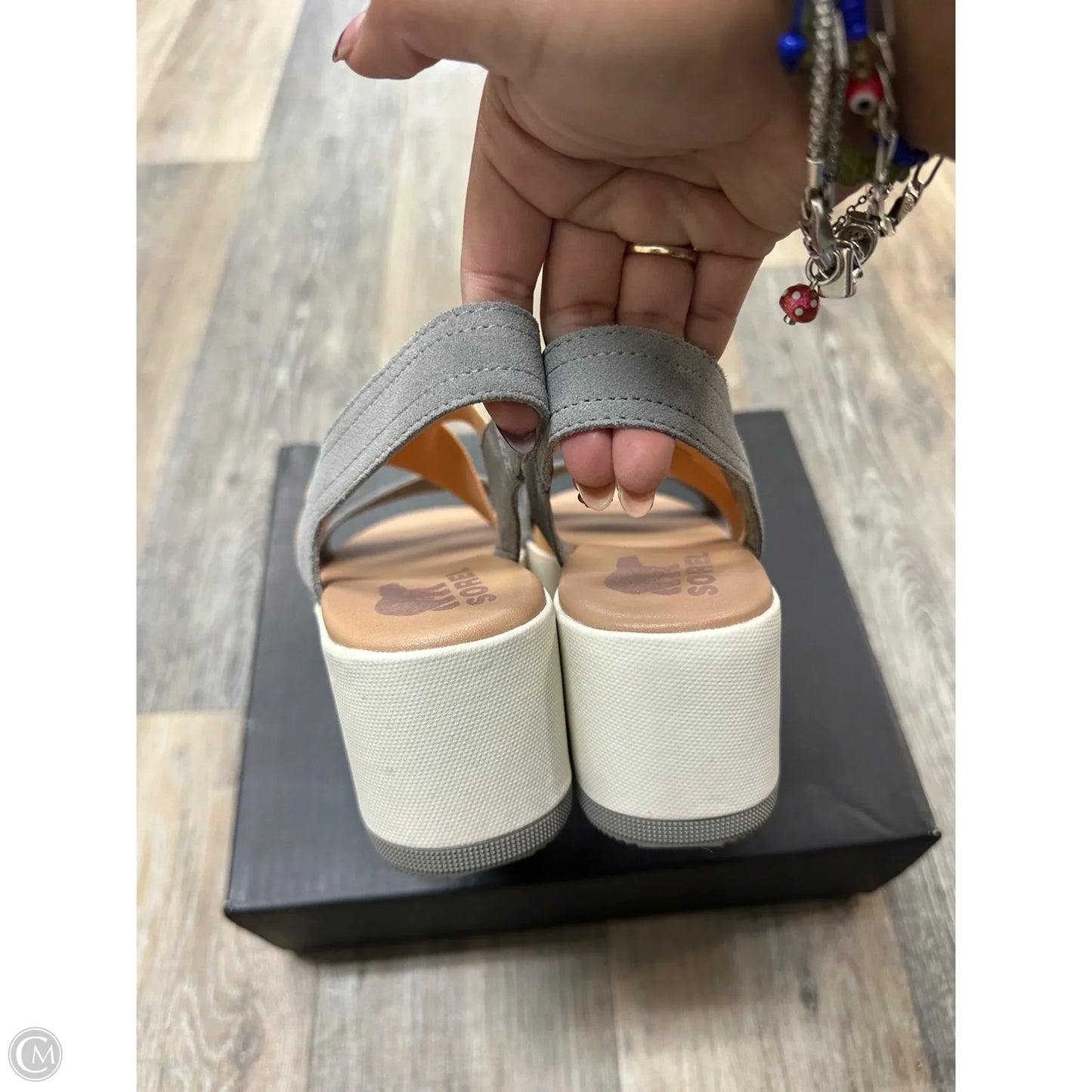 Sandals Heels Wedge By Sorel In Grey & Orange, Size: 7