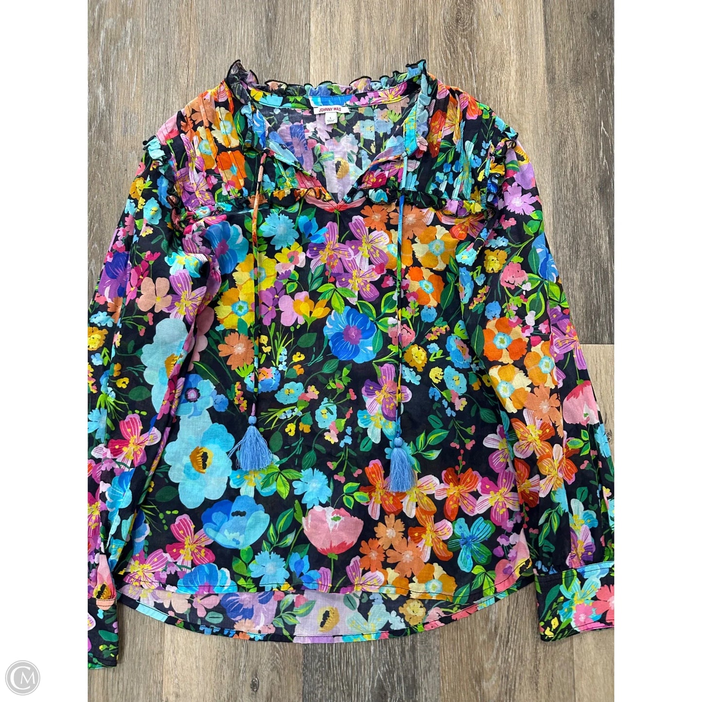Blouse Long Sleeve By Johnny Was In Floral Print, Size: L