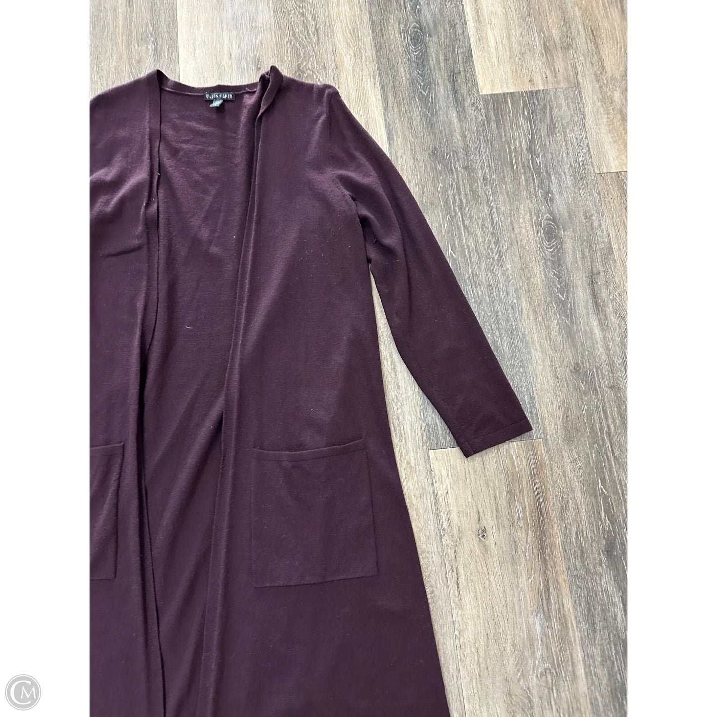 Sweater Cardigan By Eileen Fisher In Maroon, Size: S