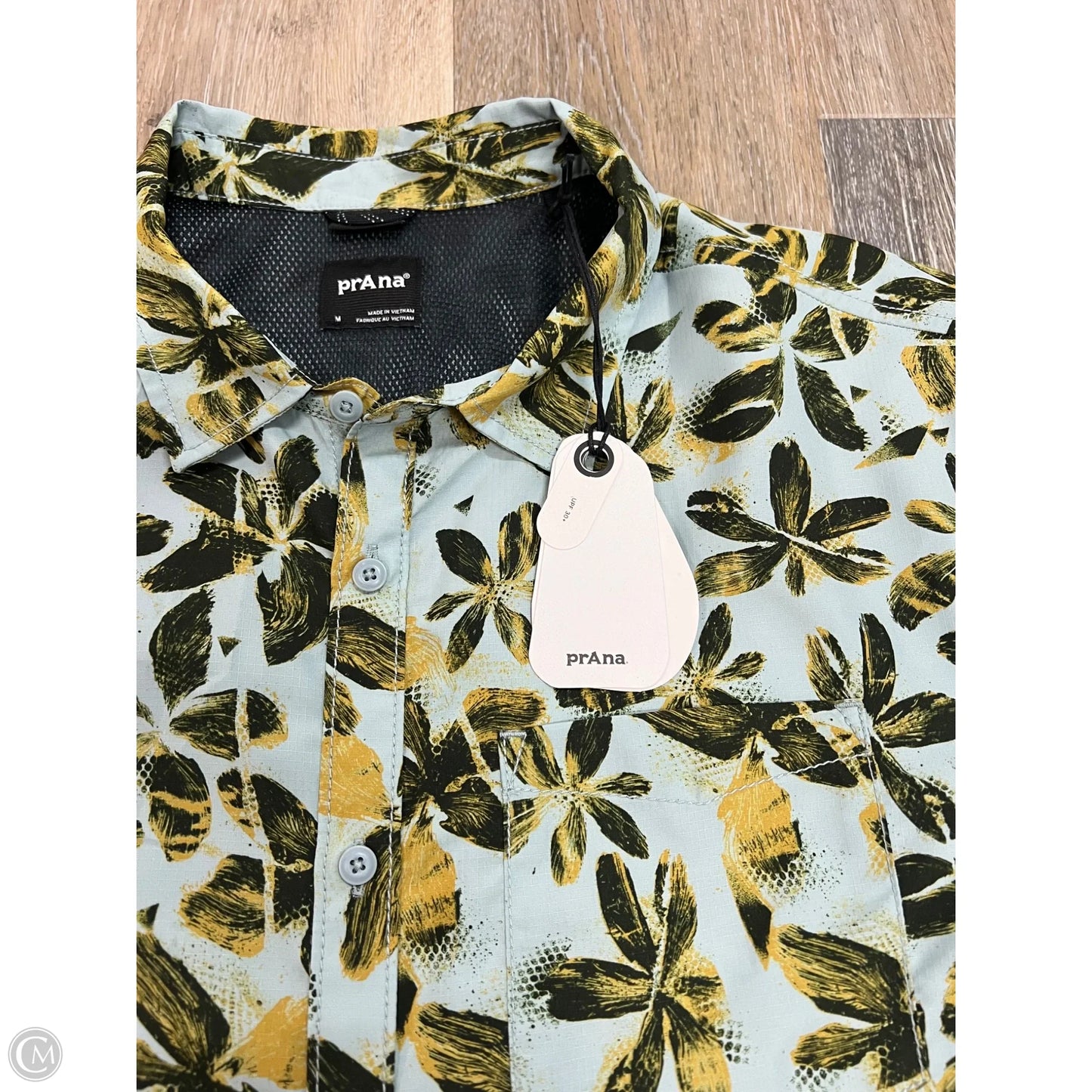 Blouse Short Sleeve By Prana In Blue & Green, Size: M (men’s)
