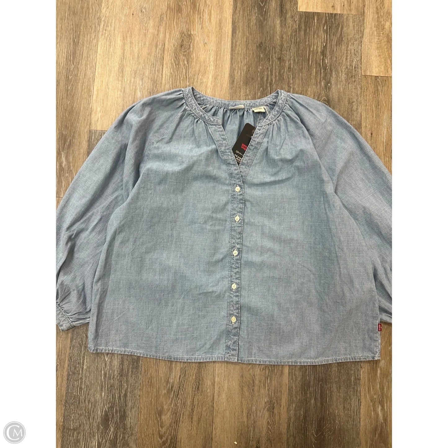 Top Long Sleeve By Levis In Blue Denim, Size: L